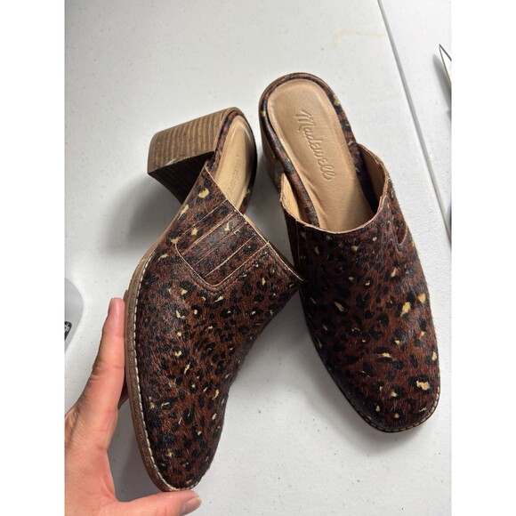 Madewell The Carey Block Clog Mule in Painted Leopard Calf Hair Squared Toe 8 - Picture 9 of 16